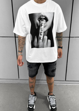 Футболка оверсайз з дівчиною fuck біла MFStore Изображение Футболка оверсайз з дівчиною fuck біла MFStore