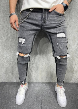Джинсы рваные с потертостями серые Mfstore Изображение Джинсы рваные с потертостями серые Mfstore
