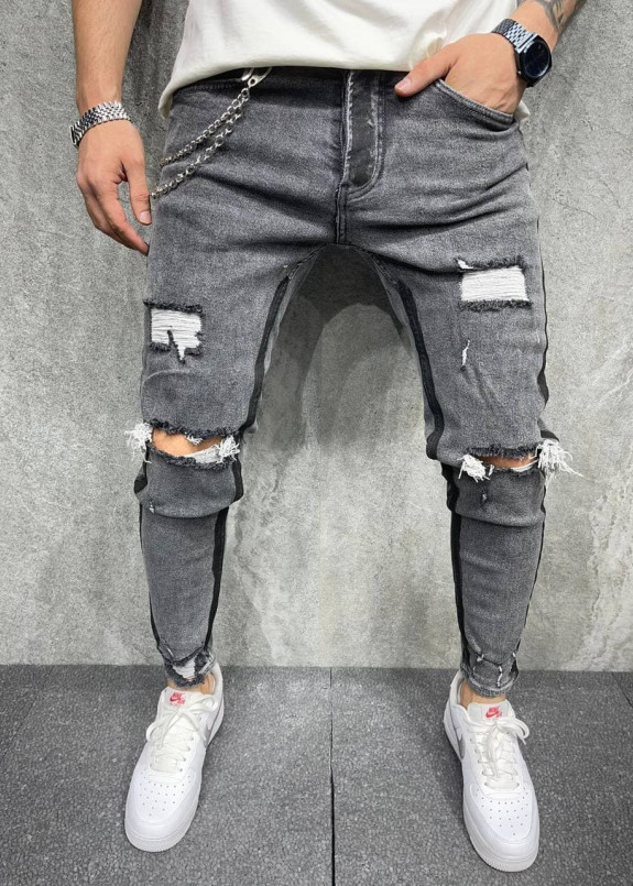 Джинсы рваные с потертостями серые Mfstore Изображение Джинсы рваные с потертостями серые Mfstore