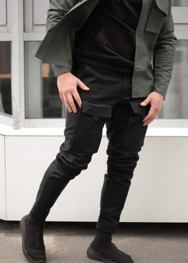 Зимние штаны карго на флисе мужские черные Изображение Зимние штаны карго на флисе мужские черные