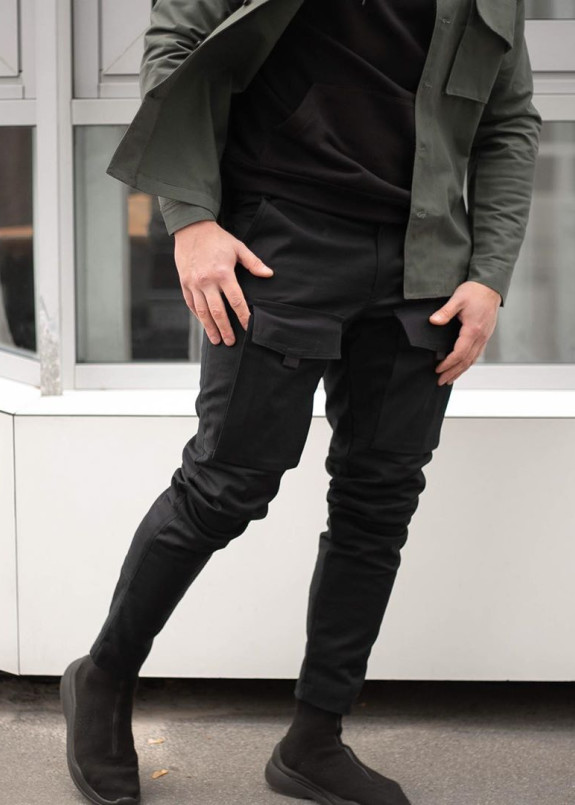 Зимние штаны карго на флисе мужские черные Изображение Зимние штаны карго на флисе мужские черные