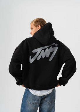 Худі оверсайз на флісі з принтом чорне MFStore Изображение Худі оверсайз на флісі з принтом чорне MFStore