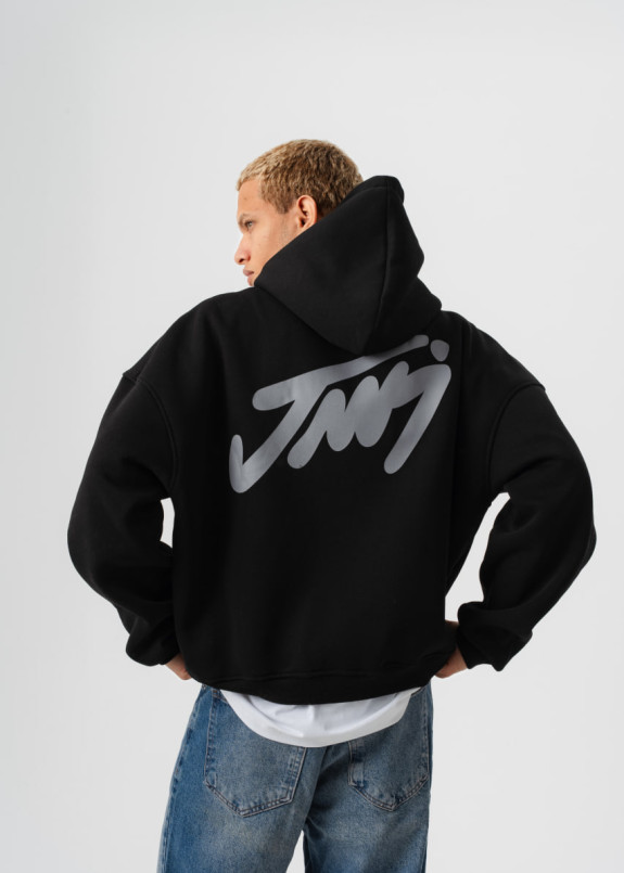 Худі оверсайз на флісі з принтом чорне MFStore Изображение Худі оверсайз на флісі з принтом чорне MFStore