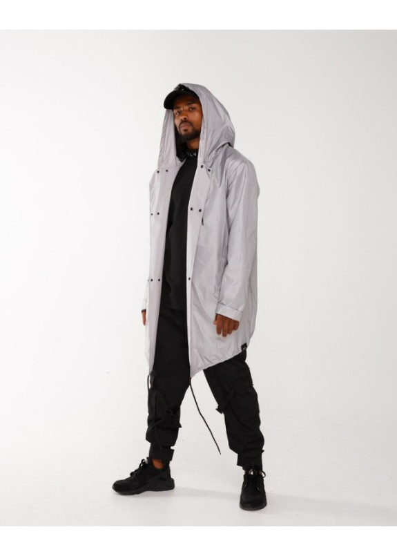 Дождевик серый с принтом на спине ДОЖДЕВИК Изображение Дождевик серый с принтом на спине ДОЖДЕВИК