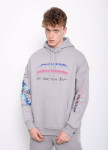 Худи оверсайз с текстом и принтами на рукавах серое MFStore Изображение Худи оверсайз с текстом и принтами на рукавах серое MFStore