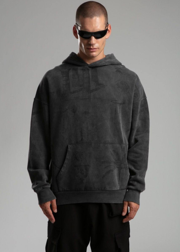 Худі оверзайз виварений з принтом темно-сірий MFStore Изображение Худі оверзайз виварений з принтом темно-сірий MFStore