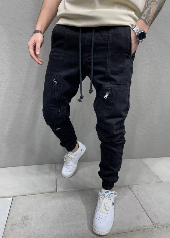 Изображение Джоггери чоловічі з кишенями на блискавках чорні MFStore