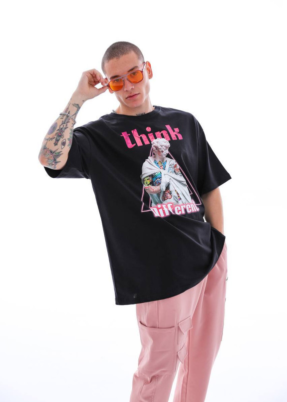 Футболка оверсайз з принтом think чорна MFStore Изображение Футболка оверсайз з принтом think чорна MFStore