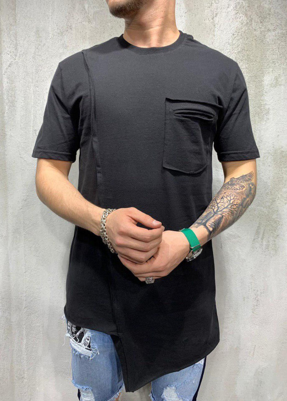 Футболка с ассиметричным низом и с карманом на груди MFStore Изображение Футболка с ассиметричным низом и с карманом на груди MFStore