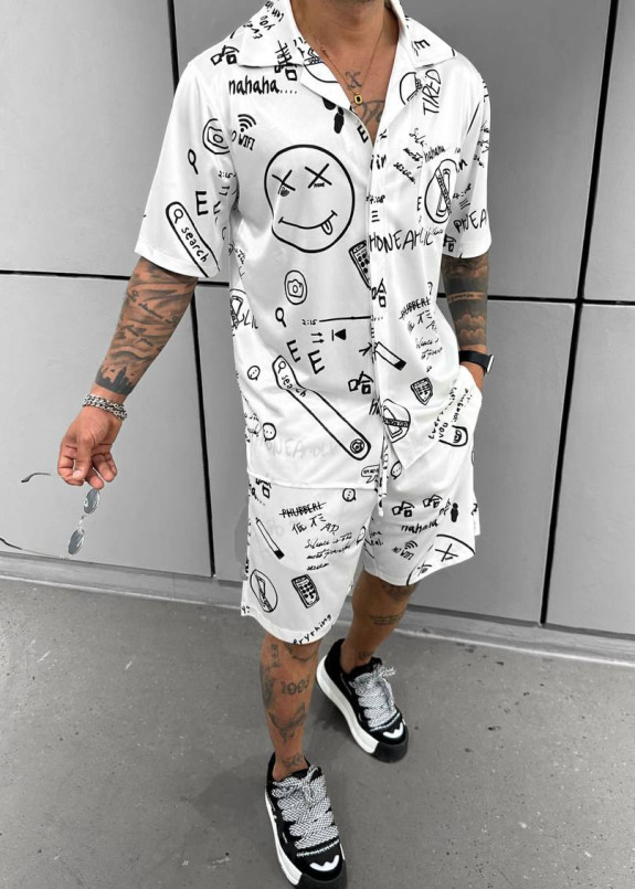 Костюм оверсайз з рубашкою smile білий MFStore Изображение Костюм оверсайз з рубашкою smile білий MFStore