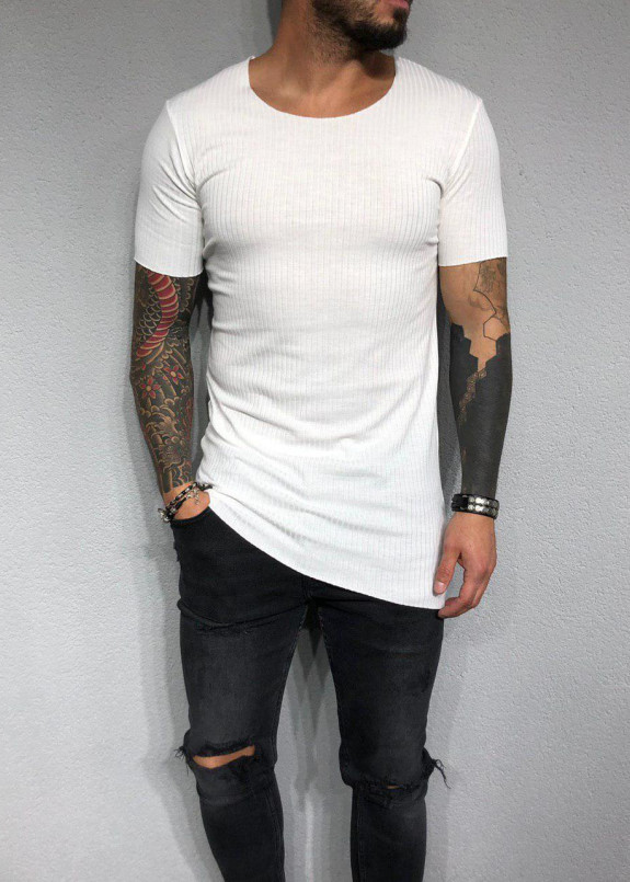 Футболка с косым срезом фактурная молочная MFStore Изображение Футболка с косым срезом фактурная молочная MFStore