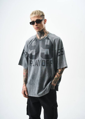 Футболка виварена оверсайз світло-сіра з принтом 99 MFStore Изображение Футболка виварена оверсайз світло-сіра з принтом 99 MFStore