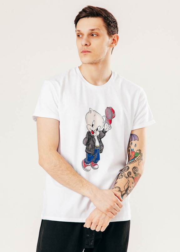 Футболка с принтом Porky Pig Street style Изображение Футболка с принтом Porky Pig Street style