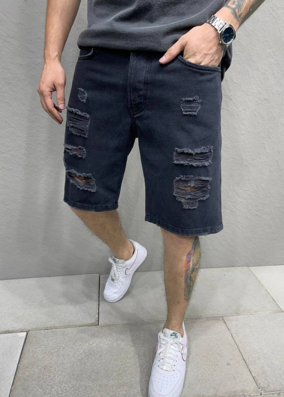 Шорти чоловічі джинсові чорні з розрізами MFStore Изображение Шорти чоловічі джинсові чорні з розрізами MFStore