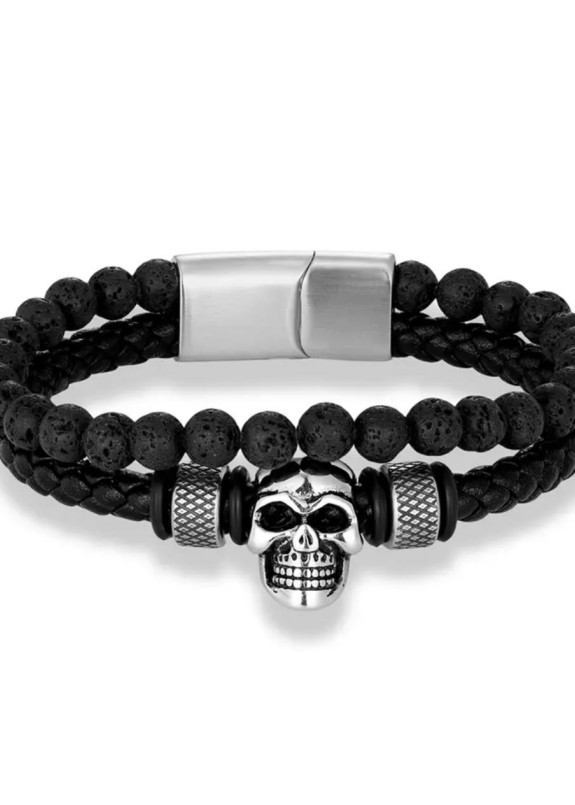 Браслет комбінований з хромованим черепом MFStore Изображение Браслет комбінований з хромованим черепом MFStore