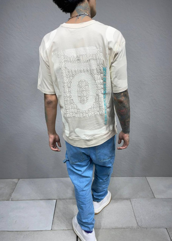 Футболка оверсайз с символами бежевая MFStore Изображение Футболка оверсайз с символами бежевая MFStore