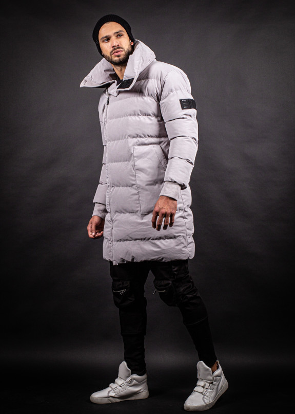 Пуховик серый матовый с боковой молнией MFStore Изображение Пуховик серый матовый с боковой молнией MFStore