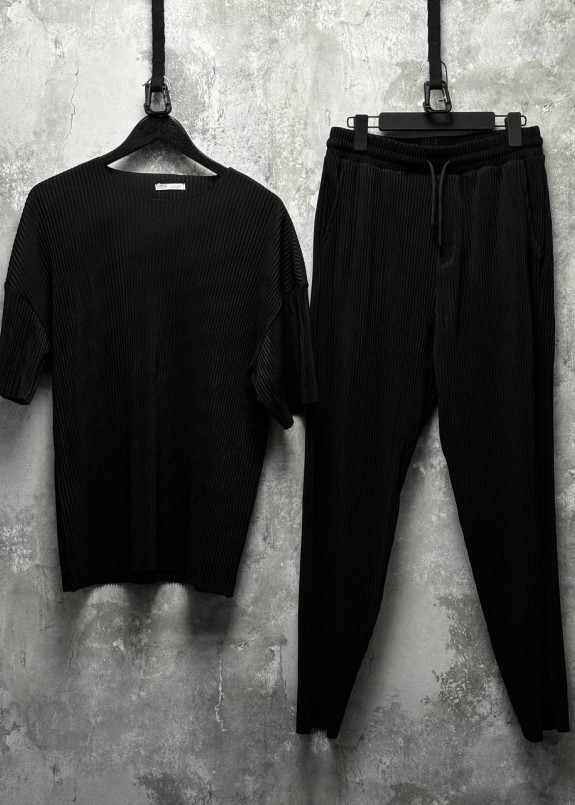 Стильний костюм вільного крою з необробленими краями чорний MFStore Изображение Стильний костюм вільного крою з необробленими краями чорний MFStore