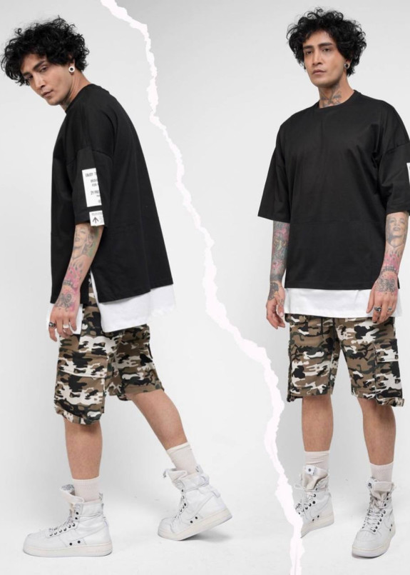 Футболка оверсайз зі вставкою знизу чорна MFStore Изображение Футболка оверсайз зі вставкою знизу чорна MFStore