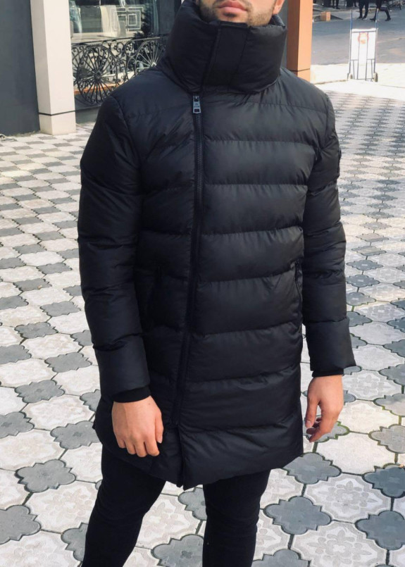 Пуховик черный с боковой молнией MFStore Изображение Пуховик черный с боковой молнией MFStore