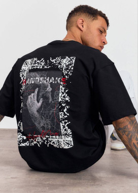 Футболка оверсайз з текстом і принтами чорна MFStore Изображение Футболка оверсайз з текстом і принтами чорна MFStore