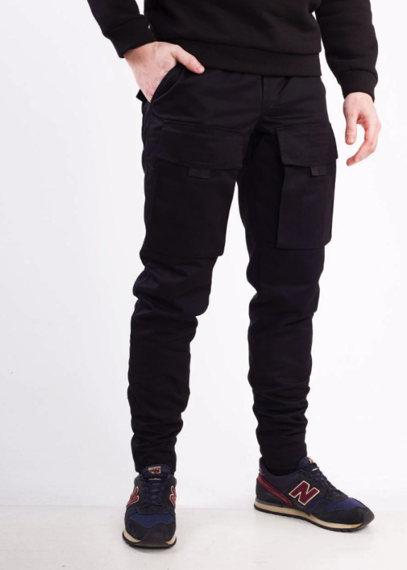 Зимние штаны карго на флисе мужские черные Один Изображение Зимние штаны карго на флисе мужские черные Один