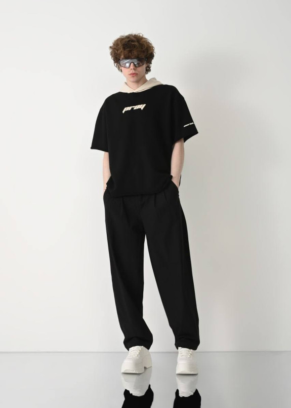 Оверсайз футболка з капюшоном і текстом pray чорна MFStore Изображение Оверсайз футболка з капюшоном і текстом pray чорна MFStore