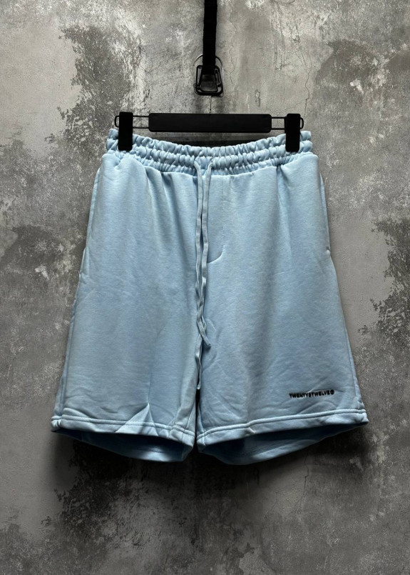 Стильні шорти вільного крою з текстом блакитні MFStore Изображение Стильні шорти вільного крою з текстом блакитні MFStore