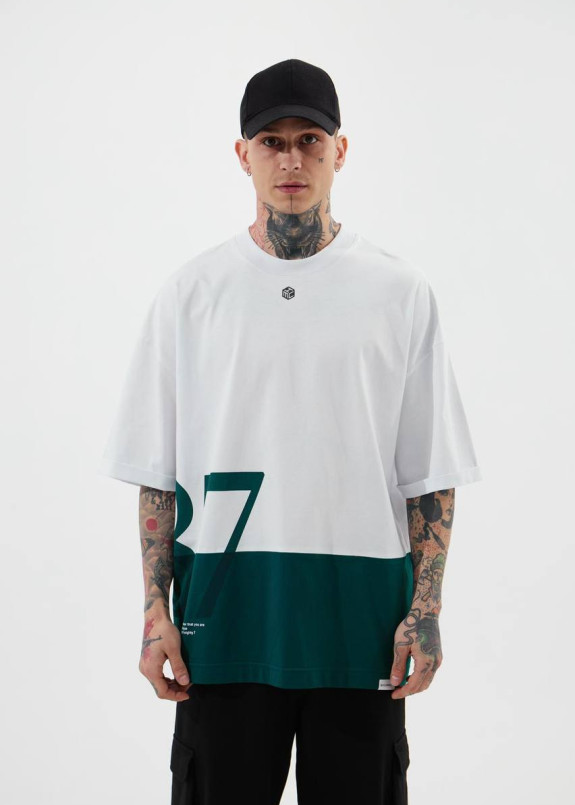 Футболка оверсайз з текстом 87 біла MFStore Изображение Футболка оверсайз з текстом 87 біла MFStore