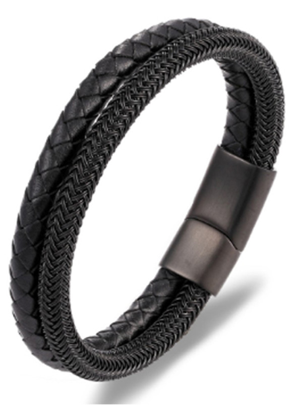 Браслет Miracle кожа и сталь черный Fashion Изображение Браслет Miracle кожа и сталь черный Fashion