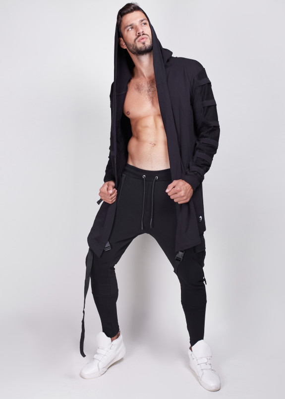 Мантия мужская с рифлением на рукавах черная Изображение Мантия мужская с рифлением на рукавах черная