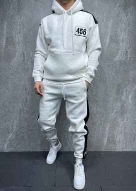 Костюм оверсайз на флисе с лампасами белый MFStore Изображение Костюм оверсайз на флисе с лампасами белый MFStore