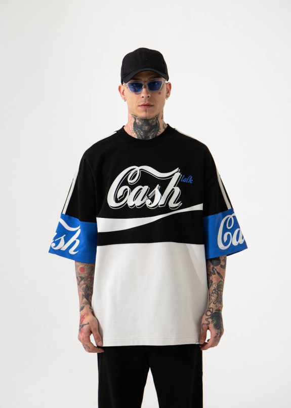 Футболка оверсайз з текстом і принтами cash blue MFStore Изображение Футболка оверсайз з текстом і принтами cash blue MFStore