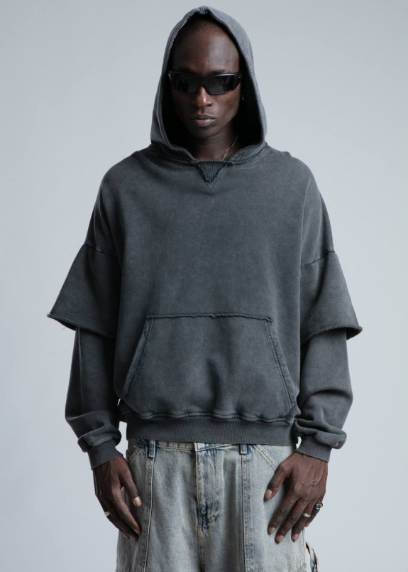 Худі оверсайз з подвійним рукавом виварене сіре MFStore Изображение Худі оверсайз з подвійним рукавом виварене сіре MFStore