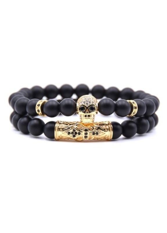 Браслет из шунгита Skull Fleur-de-Lys Изображение Браслет из шунгита Skull Fleur-de-Lys