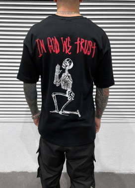 Футболка мужская оверсайз we trust черная MFStore Изображение Футболка мужская оверсайз we trust черная MFStore