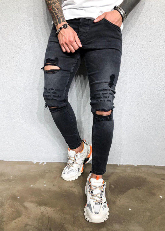 Джинсы с дырками и вышивкой серые MFStore Изображение Джинсы с дырками и вышивкой серые MFStore