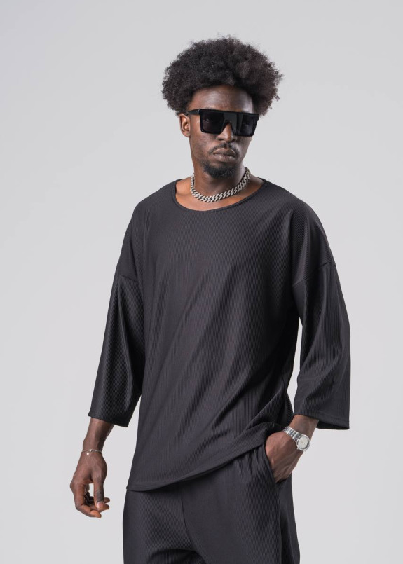 Футболка кімоно оверсайз у смужку чорне MFStore Изображение Футболка кімоно оверсайз у смужку чорне MFStore