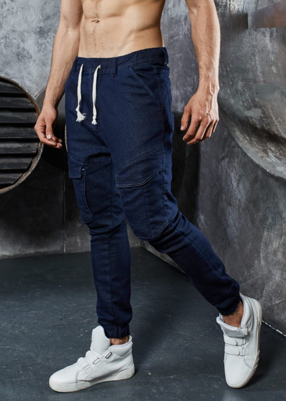 Джинсы с накладными карманами и шнурком синие MFStore Изображение Джинсы с накладными карманами и шнурком синие MFStore