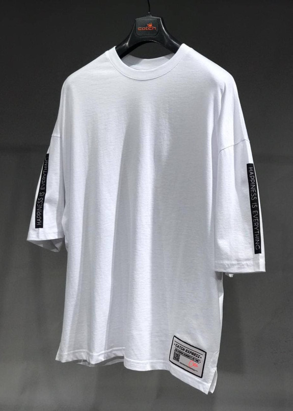 Футболка белая с черными вставками на рукавах MFStore Изображение Футболка белая с черными вставками на рукавах MFStore