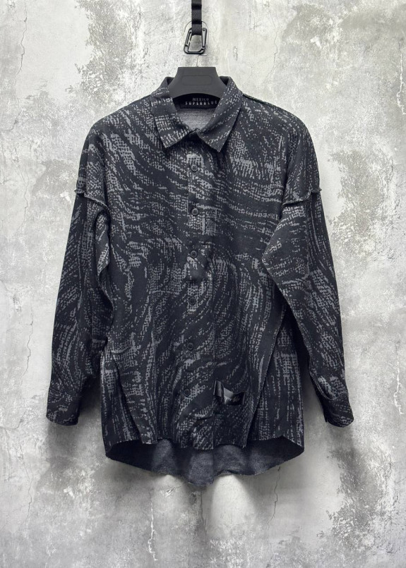 Сорочка дизайнерська вільного крою чорно-сіра MFStore Изображение Сорочка дизайнерська вільного крою чорно-сіра MFStore