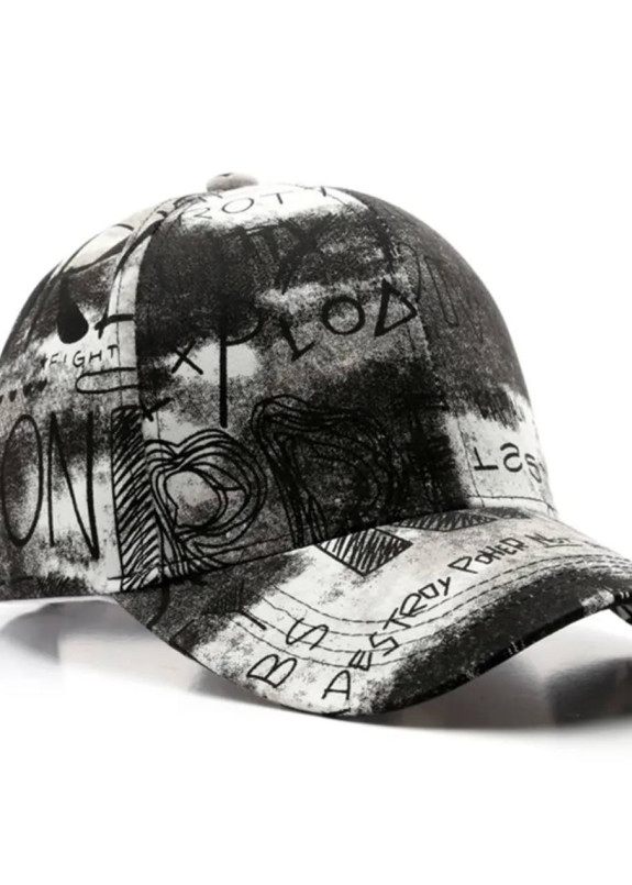 Бейсболка бавовняна з текстом і принтами сіра MFStore Изображение Бейсболка бавовняна з текстом і принтами сіра MFStore