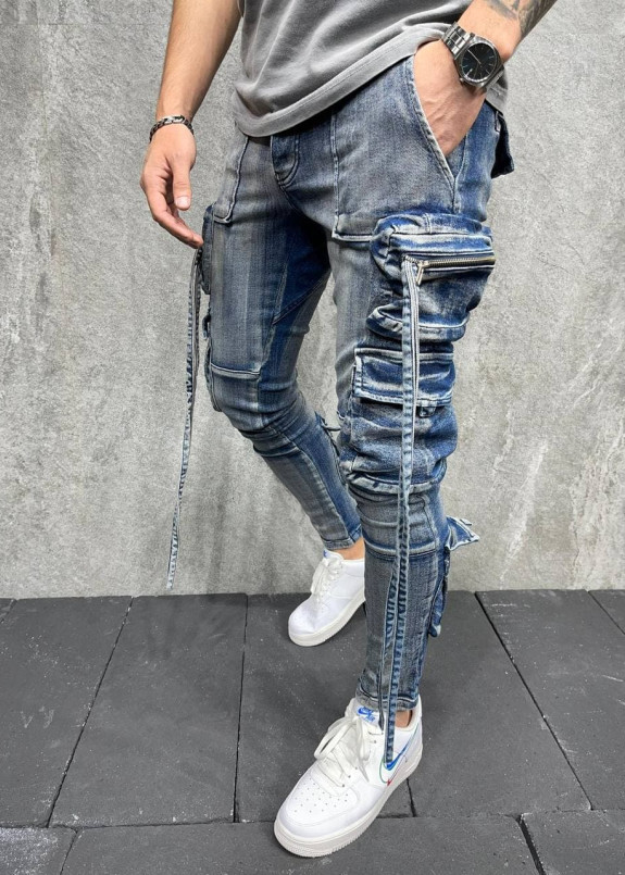 Изображение Дизайнерские джинсы карго синие MFStore