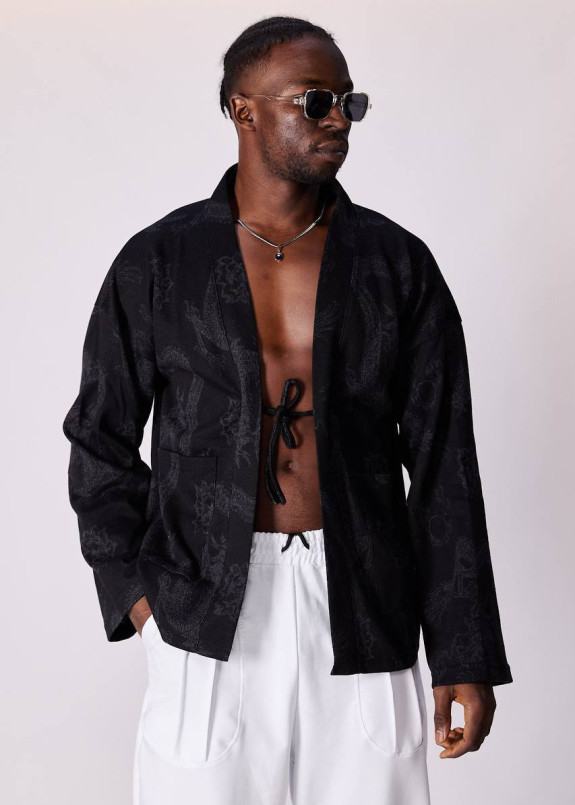 Кардиган кімоно вільного крою з драконами чорний MFStore Изображение Кардиган кімоно вільного крою з драконами чорний MFStore