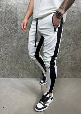 Спортивні штани зі смужками з боків білі MFStore Изображение Спортивні штани зі смужками з боків білі MFStore