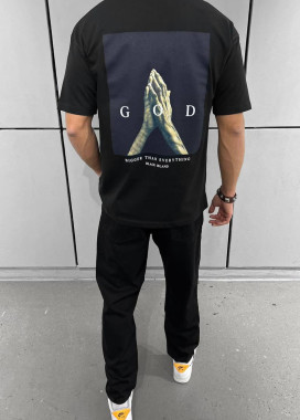 Футболка оверсайз с текстом і принтами god чорна MFStore Изображение Футболка оверсайз с текстом і принтами god чорна MFStore