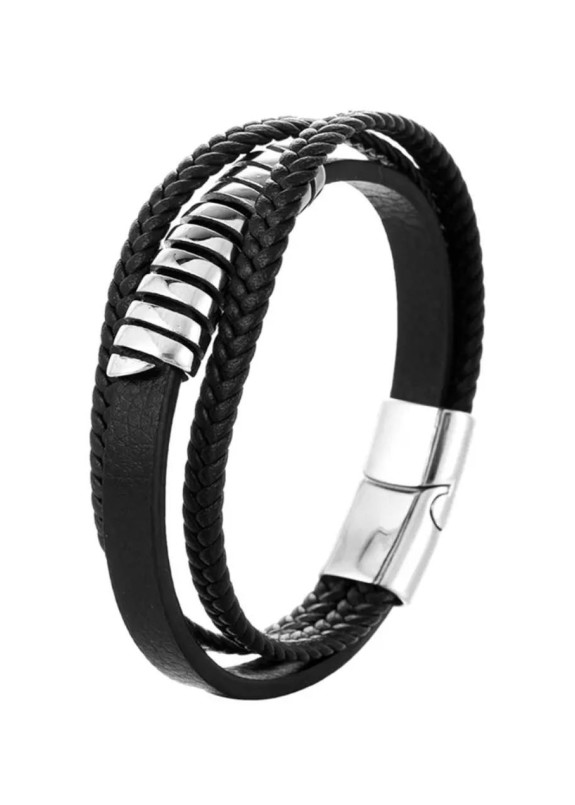 Браслет-мотузка шкіряний багатошаровий хромований MFStore Изображение Браслет-мотузка шкіряний багатошаровий хромований MFStore