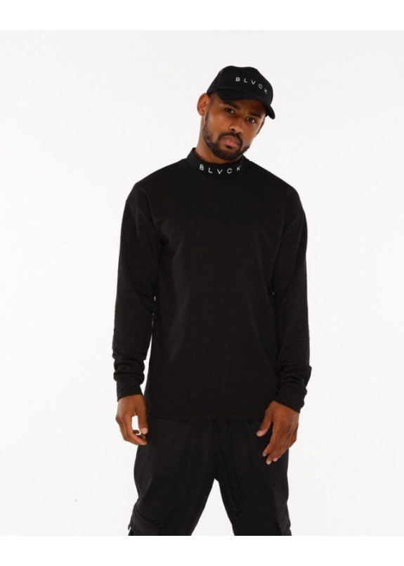 Лонгслив черный со стойкой принт Изображение Лонгслив черный со стойкой принт