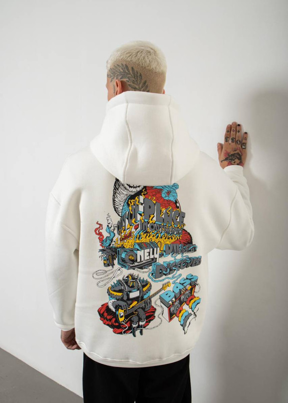 Худі оверсайз на флісі з кольоровим принтом біле MFStore Изображение Худі оверсайз на флісі з кольоровим принтом біле MFStore