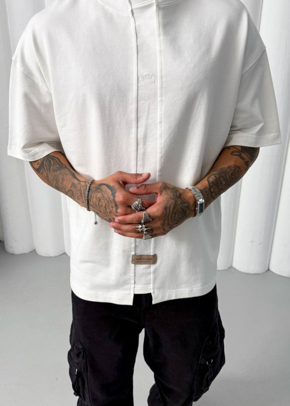 Дизайнерська футболка оверсайз зі вставкою спереду біла MFStore Изображение Дизайнерська футболка оверсайз зі вставкою спереду біла MFStore